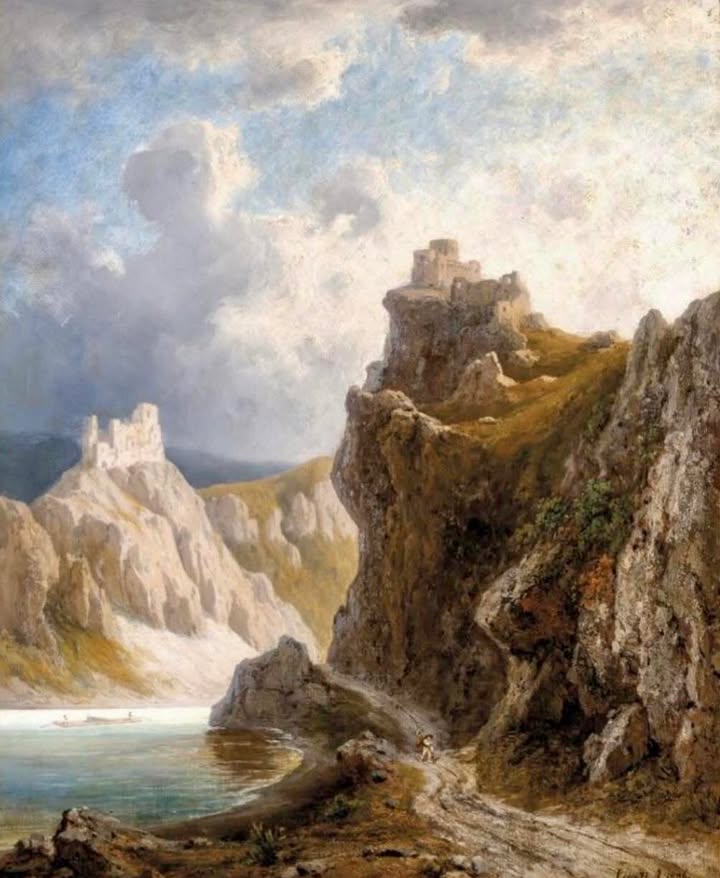Obrázok k článku "Historický úlovok: Olejomaľba 'Starý hrad a hrad Strečno' od Antala Ligetiho z roku 1886"